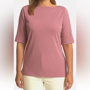 Lauren Ralph Lauren Black Label Boatneck Top w/ logo in Dusty Pink size large